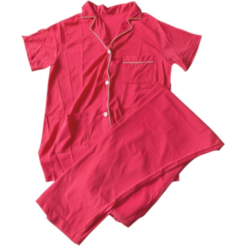 Vintage Pajama Set 1970s Coral Pink Disco Polyester Short Sleeve Medium
